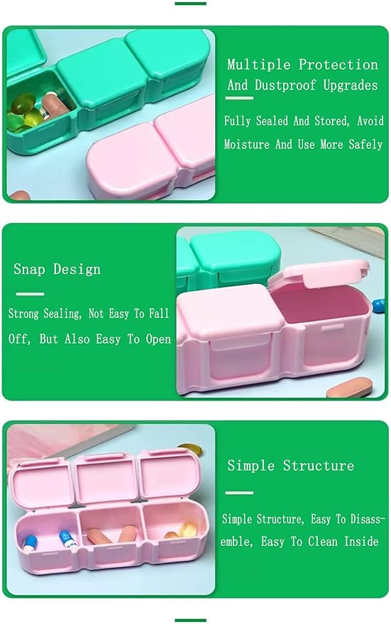 6 Pieces Pill Organizer, 3 Timer Daily Moisture Proof Pill Box Pocket Purse Portable Travel Vitamin Container Medicine Case