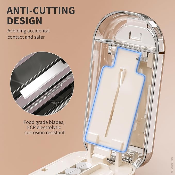 Pill Cutter Splitter for Small & Large Pills, Adjustable Pill Splitter with Safety Guard Hidden Stainless Steel Blade, Travel Tablet Vitamin Cutter Cutting into 1/2 (Cream)
