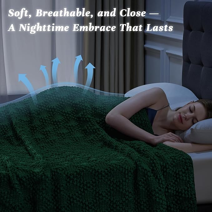 Knitted Weighted Blanket for Adult, Chunky Knit Weighted Throw for Sleep 80"*87" 20lbs, Cooling Breathable Machine Washable Heavy Blanket for Room Decor (Green, King)