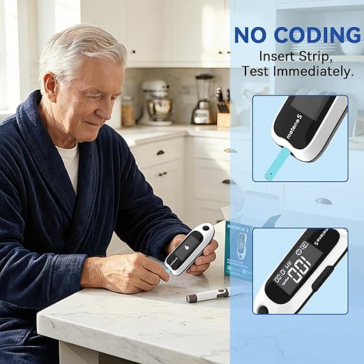 Metene S Blood Glucose Monitor Kit, Blood Sugar Testing Kit With 50 Test Strips & 50 Lancets & Control Solution, No Coding 0.7μl Blood, 7s Fast Reading, 150 Data Storage, Diabetes Testing Kit