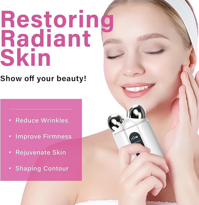 Microcurrent Facial Device, Professional Anti-Aging Skin Tightening Machine with Red Light, Microcurrent Facial Roller for Instant Face Sculpting & Toning, Jawline Defining & Eye De-Puffing