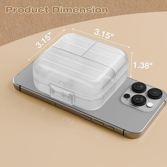 Small Travel Pill Box, Double Layer 7-Compartments Pill Organizer, 3.1" x 3.1" x 1.4" Portable Weekly Pill Case Container for Pocket, 7 Day Compact Medicine Holder for Vitamins, Fish Oils Clear
