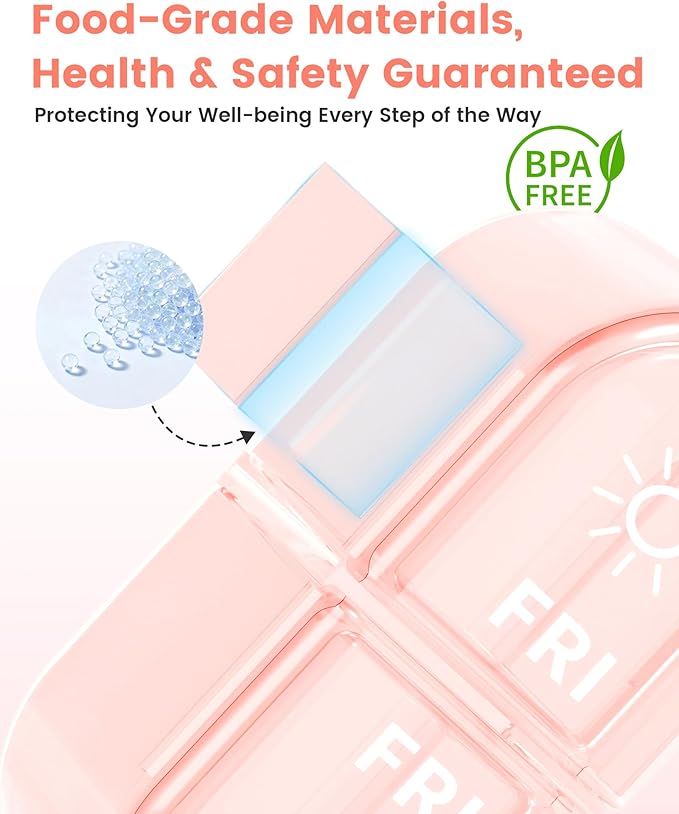 Weekly Pill Organizer 2 Times a Day, Daily AM PM Pill Box Case 7 Day with Large Openings for Easy to Use, Travel Medicine Container for Medication, Vitamins, Supplements - Pink