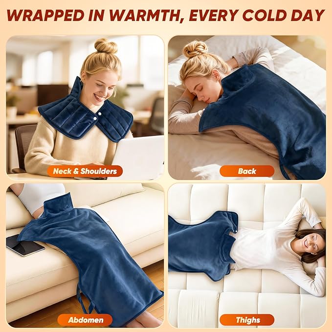 Heating Pad for Back Neck & Shoulders, 2.7lb Weighted Electric Graphene-Infused Heat Pad for Pain Relief, Wearable Full Body Large 24"x35" Fast Heating, ETL Certified, Gifts for Women, Men, Mom, Dad