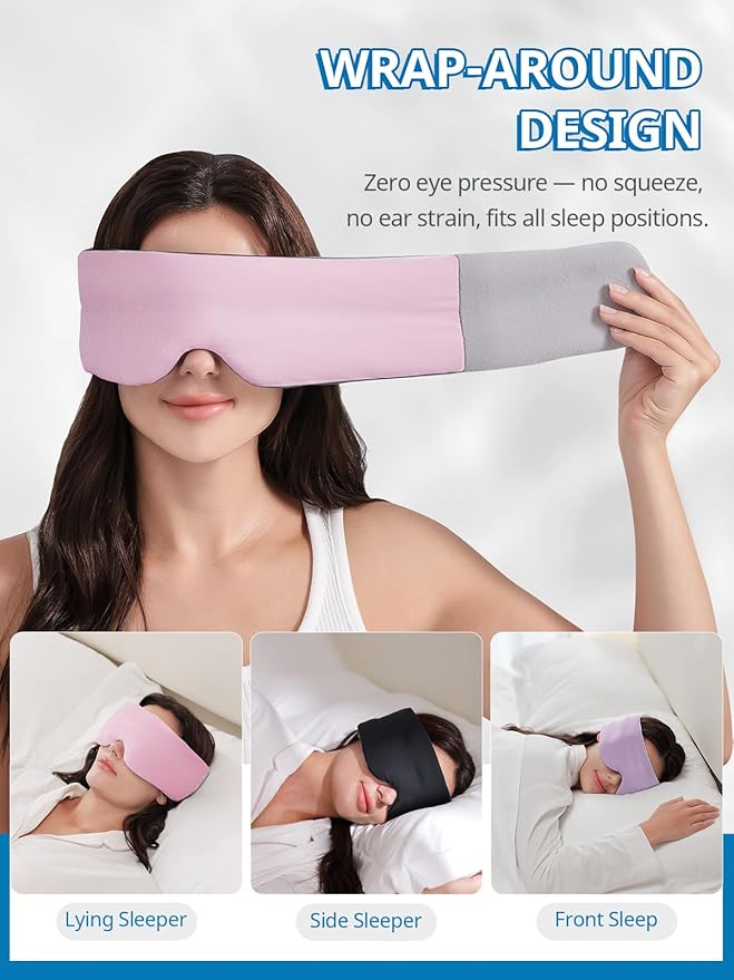 Sleep Mask,Eye Masks for Sleeping,Dual-Side Blackout Eye Covers for Side Sleeper,No Strap Adjustable Band,Pressure-Free,Wrapped Around,for Women/Men/Nap/Travel/Yoga-Purple