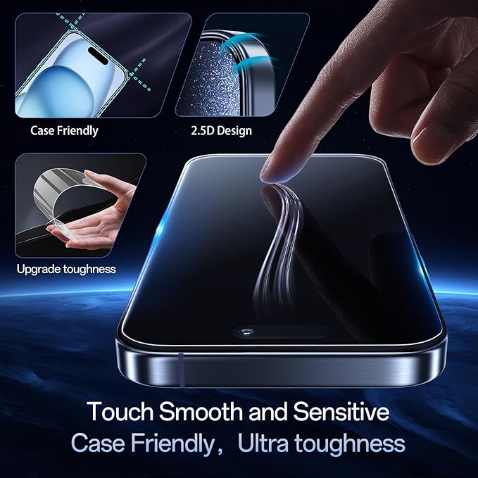 Screen Protector for iPhone 15 Pro Max [6.7 Inch],2 pcs Colorless Anti-Blue Light Tempered Glass Films, HD Clear, 9H Hardness, No Bubbles, Case Friendly