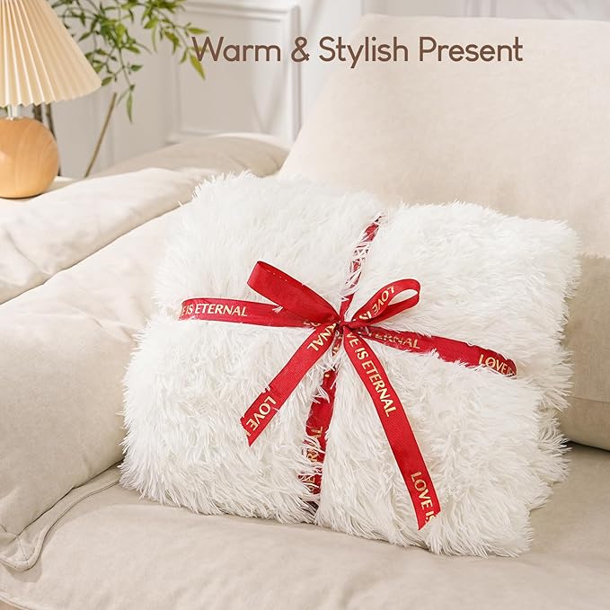 Cottonblue Fuzzy Sherpa Weighted Blanket 15lbs for Adult, Fluffy Faux Fur 48" X 72" Heavy Blanket for Queen Size Bed, Dual Sided Soft Plush Snugly Warm Throw Blanket for Sofa Bed, Cream White