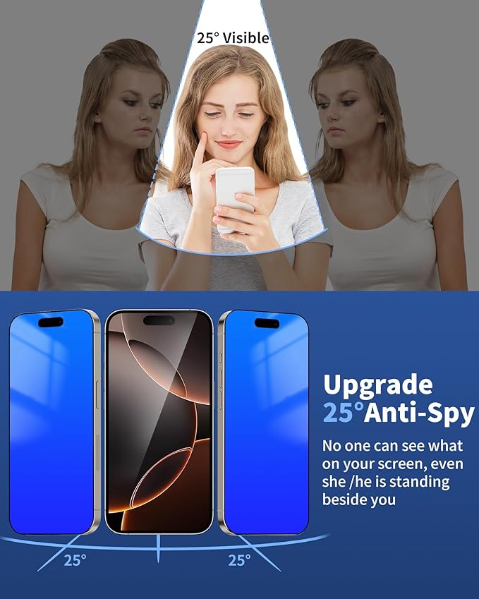 2 Pack for iPhone 16 Pro Privacy Screen Protector Gradient Colorful for 16Pro Anti-Spy Tempered Glass Full Coverage Easy Installation Frame Anti-Scratch (6.3 inch Blue)