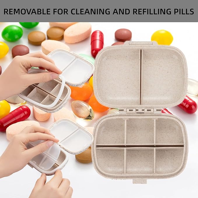 Cute Pill Organizer Small Bling Pill Case for Purse Medicine Vitamin Container Holder Daily Pill Box Container for Women Travel Medicine Kit(Red)