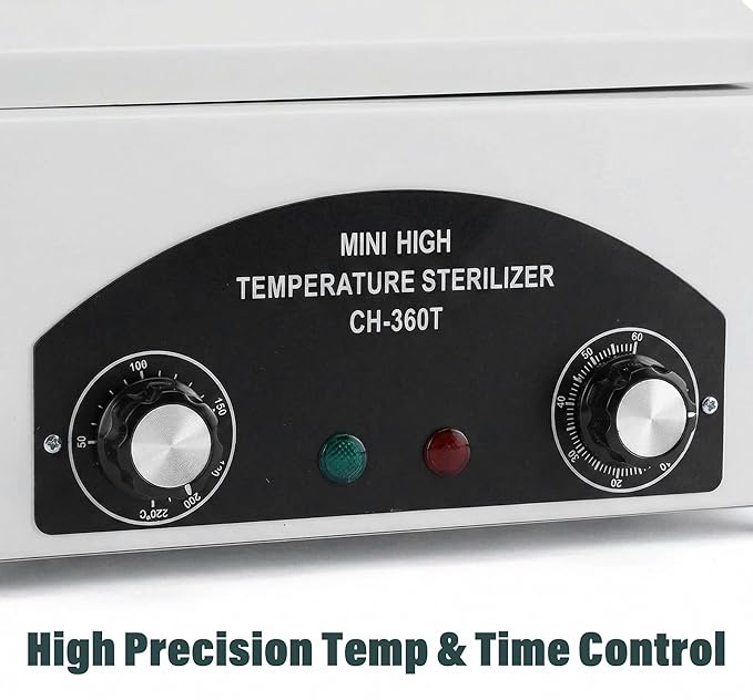 2.0L 220°C 428℉ High Temperature Autoclave Sterilizer, Dry Heat Nail Sterilizer Machine with Timer for Nail Tools Esthetician Barber's Tools, 110V, CH-360T
