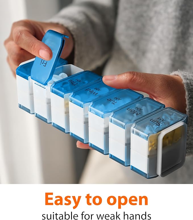 Extra Large Pill Organizer 2 Times a Day – XL Pill Box 7 Day with Big AM/PM Compartments – Fits Large Vitamins, Supplements & Gummies, for 7 or 14-Day Use, Color-Coded, Senior-Friendly, No Spills