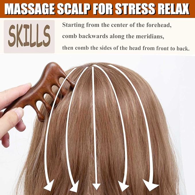 Wooden Scalp Massager, Foot Massage Tool, Scalp Massager Hair Growth - Sandalwood