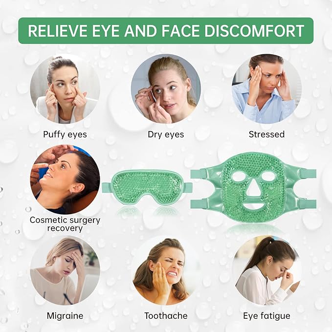 ZNÖCUETÖD Cooling Ice Face Eye Mask for Reducing Puffiness, Bags Under Eyes,Sinus,Redness,Pain Relief,Dark Circles, Migraine,Hot/Cold Pack with Soft Plush Backing Gift for Women
