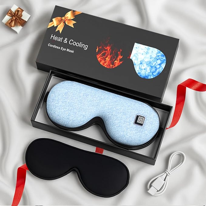 Heated Eye Mask with Cooling for Dry Eyes Migraines, Electric Heated Eye Mask for Sleeping Meditation Travel Gifts for Woman & Man