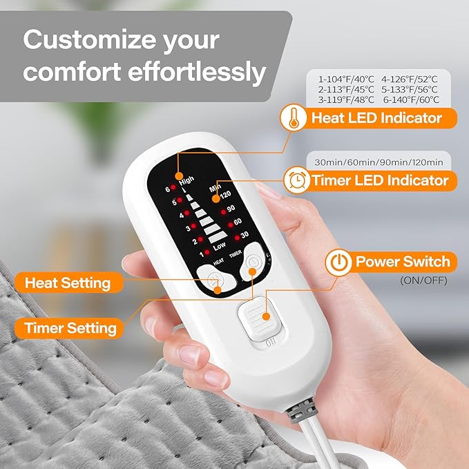 Deepsoon Heating Pad,Electric Heating Pads for Back,Neck,Abdomen,Moist Heating Pad for Shoulder,Knee,Arms,Legs,Dry/Moist Heat & Auto Shut Off,Christmas Gifts for Men and Women,White Gray,24x12 Inch