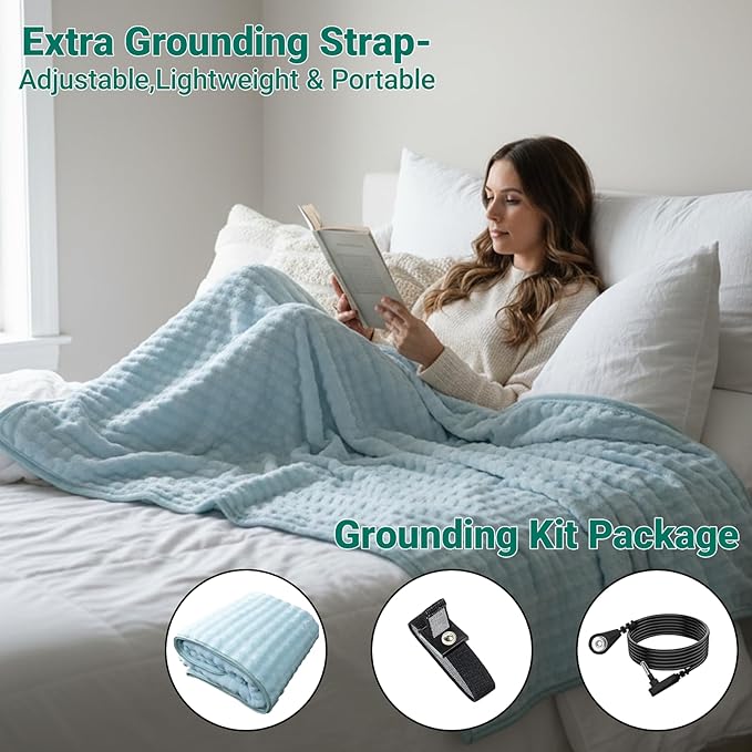 Grounding Blanket Grounding Sheets Queen, Grounding Throw for Improved Sleep, Relieving Pain,Conductive Grounded Mat for Bed with Grounding Wire (Sky Blue, Baby)