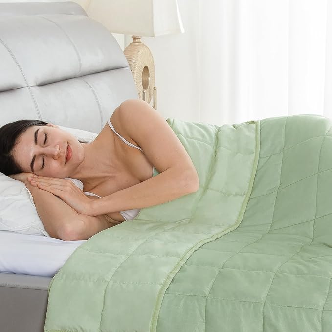 Weighted Blanket 48 x 72 inches 12lbs, Weighted Blankets Twin Size for Adults, Soft Breathable Microfiber Heavy Blanket with Ceramic Beads for Sleep Calm, Cooling Bed Blanket All Season, Olive Green
