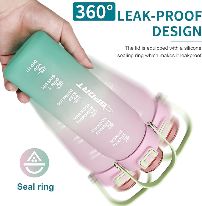 Motivational Water Bottle 32oz with Time Marker- Leakproof & BPA Free Sports Water Bottle with Straw & Carry Strap for Gym, Travel and Outdoor Sports (Pink/Blue Gradient)
