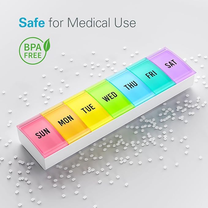 VVM Weekly Pill Organizer Large, Easy Open Pill Box 7 Day with Secure Closure, Medicine Pill Organizer for The Arthritis, Pill Holder Container, Daily Pill Case for Vitamins Medication Supplements