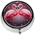 Two Flamingos Valentines Day Pill Box 3 Compartment Pill Case, Portable Medicine Pill Organizer for Pocket Purse Pill Box Decorative Metal Medicine Vitamin Organizer