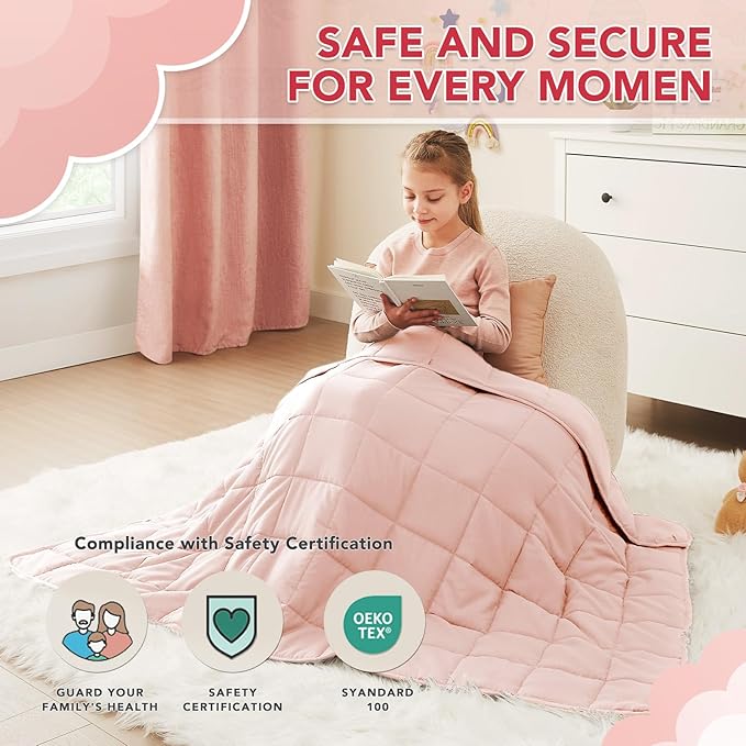 CuteKing Weighted Blanket (10lbs, 40"x60", Pink) Heavy Blanket for 90-100lbs, Weighted Blanket for Cooling & Heating with Premium Glass Beads, Soft Thick Blanket All-Season