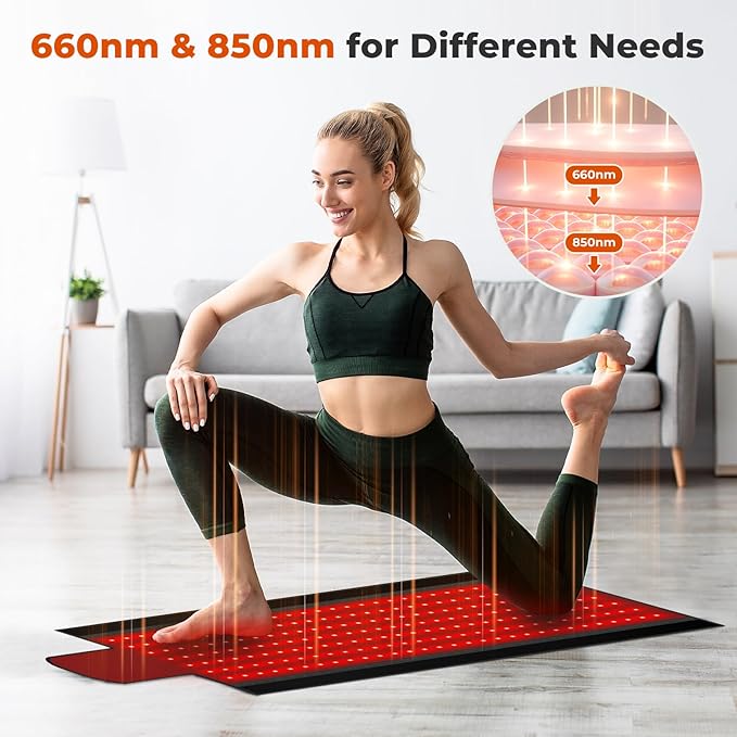 Red Light Therapy Mat, 2in1 LEDs (660nm& 850nm) Red Light Therapy Blanket, Premium Material, Adjustable Timer & Intensity