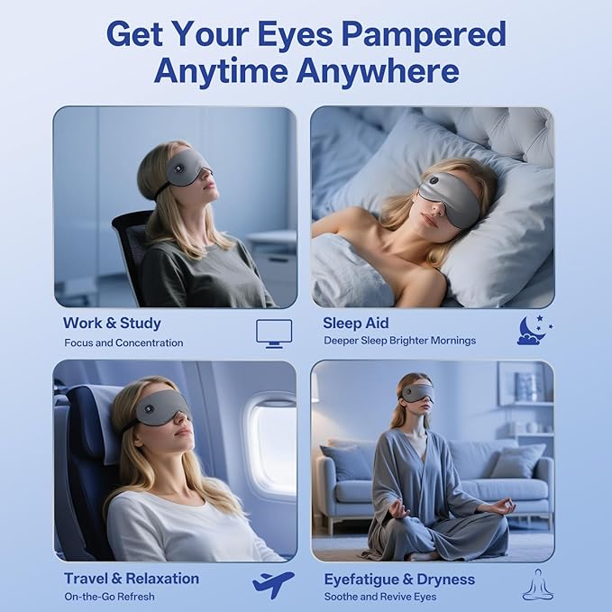 Graphene Heated Eye Mask for Dry Eyes - Rechargeable Wireless Sleep Mask with 3 Heat Levels & Auto-Off, Moist Heat Compress for Stye