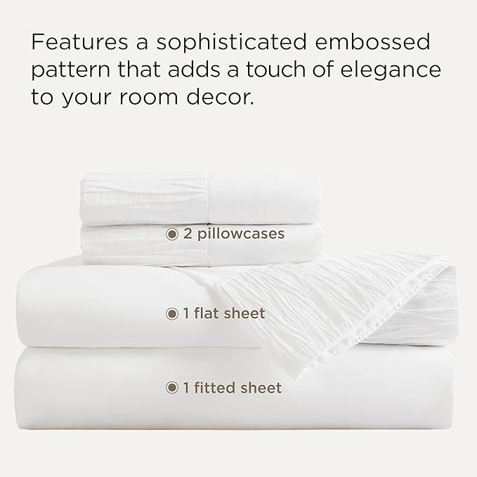 Bedsure Full Size Bed Sheets - 4 Pieces Soft Full Sheet Set - Breathable & Cooling - Hotel Luxury - Easy Care Polyester Microfiber Bedding for Women, Men, White