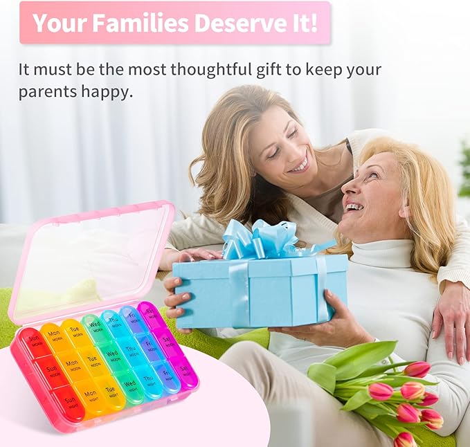 ASprink Blacke and Pill Organizer 3 Times a Day - Weekly Pill Organizer 3 Times a Day - Large Pill Box 7 Day Medicine Organizer Pill Case