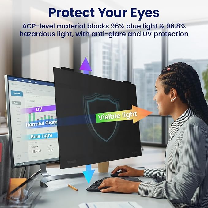 Magnetic 24 Inch Privacy Screen Hanging for Computer Monitor 16:9 Aspect Ratio,Anti Glare Blue Light Private Protector Eye Care,Removable Anti Spy Filter Shield for Digital Workplaces