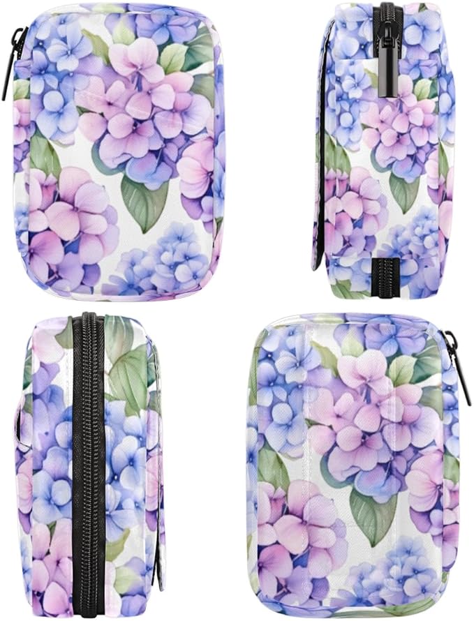 Watercolor Flower Pill Box Small Pill Travel Organizer 7 Day Weekly Purple Floral Medicine Pill Case Cute Compact Size Vitamin Container Pill Bottle Portable Pill Holder Bag with Zipper