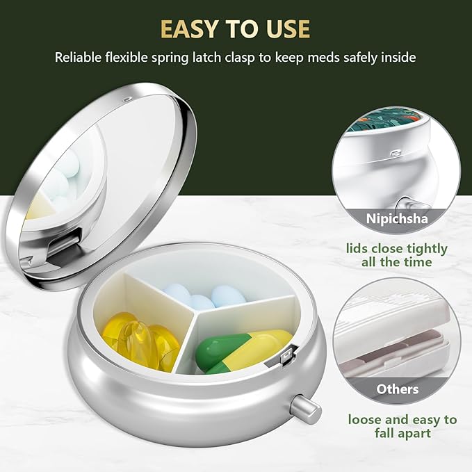 Nipichsha Pill Box, Small Pill Case for Purse & Pocket, Cute Travel Medicine Organizer, Portable Medicine Container Holder to Hold Vitamins, Medication, Fish Oil & Supplement, B03-Beautiful Flowers