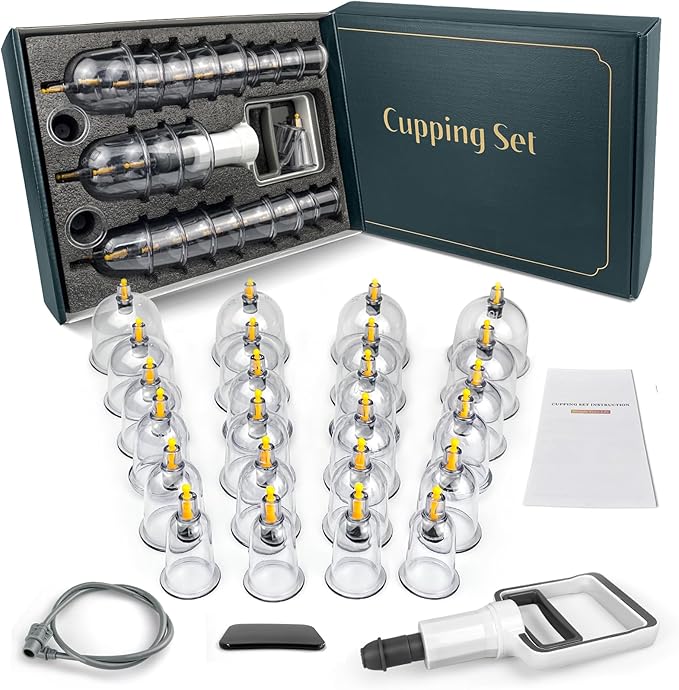 Cupping Kit for Massage Therapy - 24 Cups Professional Massage Cups Set with Manual Pump, Vacuum Cupping Therapy Set for Cellulite Reduction Muscle Pain Relief