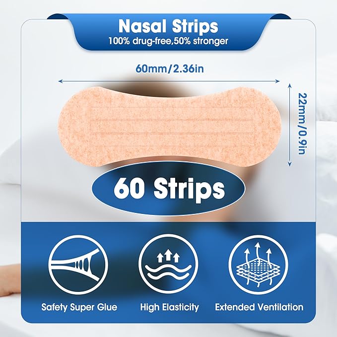 Nasal Strips for Snoring,Extra Breathing Nose Strips,Reduce Snoring Aids for Men & Women,Oil & Sweat Proof,Help Improves Sleep and Sports,Universal Fit (Beige, 60Pcs)