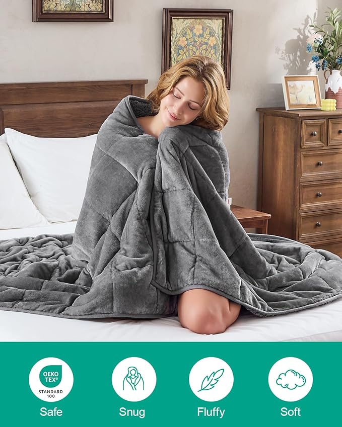 Super Fuzzy Soft Sherpa Fleece Weighted Blanket, 15 lbs Dual Sided Fluffy Heavy Weighted Blankets for Adults - No Bunching with Double Layers of Soft Inner Lining (60"x 80", 15 Pounds)
