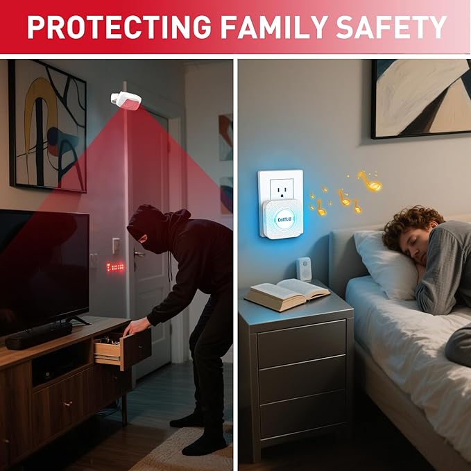 CallToU Wireless Motion Sensor Alarm Indoor Motion Detector Alarm Bed Alarms for Elderly Dementia Patients, Motion Sensor Door Chime for Business/Home/Office/Store with 500FT Range 5 Adjustable Volume
