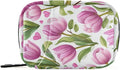 Romantic Pink Tulips and Hearts Travel Pill Organizer Case Box Container Weekly Portable Vitamin Medicine Holder Storage Bag with Zipper Removable
