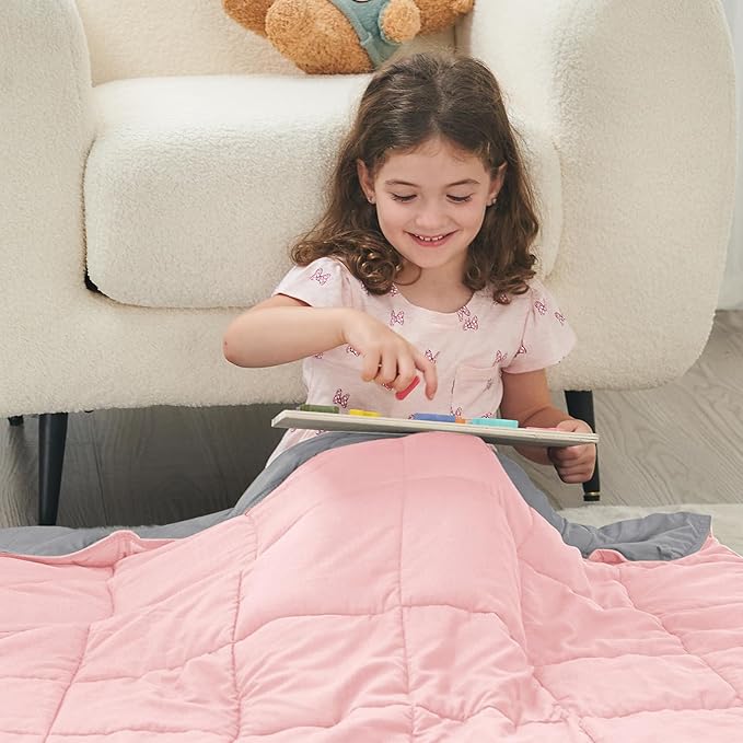 yescool Weighted Blanket (3 lbs, 36" x 48", Pink Grey) Cooling Heavy Blanket for Sleeping Perfect for 20-40 lbs, Breathable Blanket with Premium Glass Bead, Machine Washable