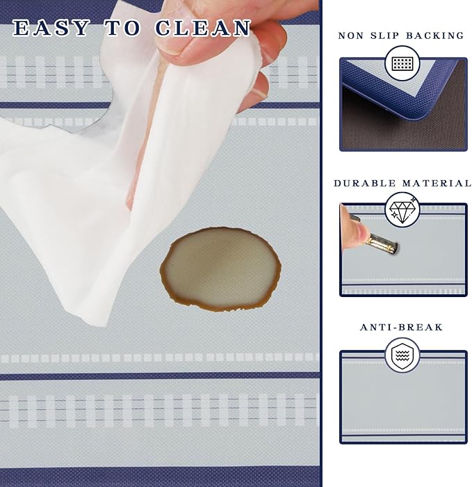 Kitchen Mat, [2 PCS] Kitchen Rugs, Cushioned Anti-Fatigue Non-Skid Waterproof Rugs, Ergonomic Comfort Standing Mat for Kitchen, Floor, Sink, Laundry, （A-Blue）