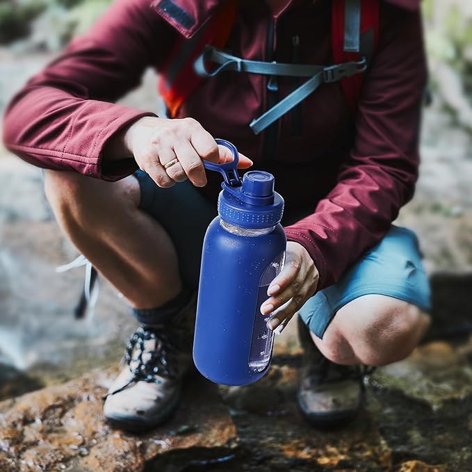 40 oz Glass Water Bottle With Straw and Handle, Sports Motivational Water Jug Flask with Silicone Sleeve, Large Water Cup with Time Marker for Travel, Gym, Sage