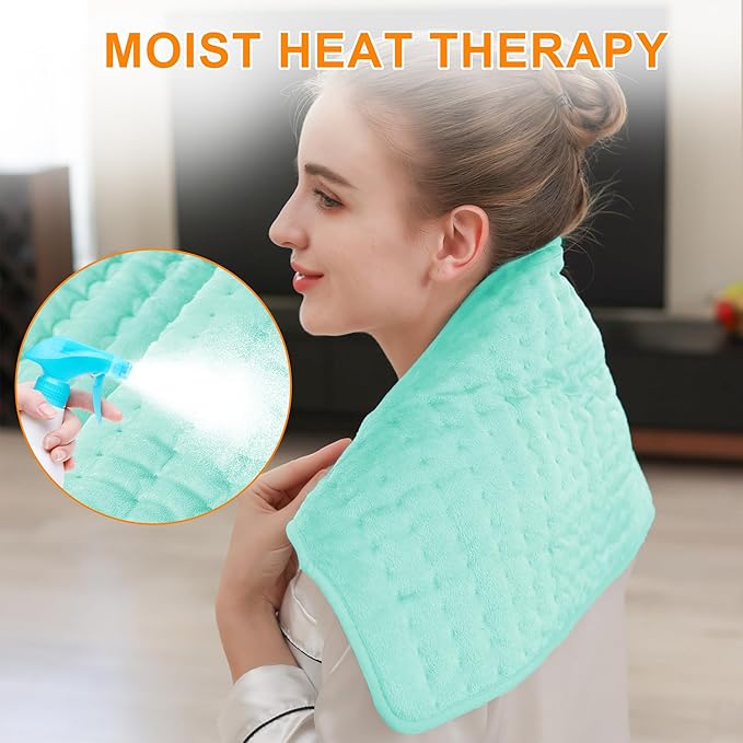 Deepsoon Heating Pad,Electric Heating Pads for Back,Neck,Abdomen,Moist Heating Pad for Shoulder,Knee,Arms,Legs,Dry/Moist Heat & Auto Shut Off,Christmas Gifts for Men and Women,Light Green,24x12 Inch