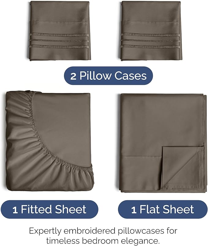 Full Size 4 Piece Sheet Set - Extra Soft, Breathable & Cooling Sheets - Hotel Luxury Durable Bed Sheets for Women & Men - Deep Pockets, Easy-Fit & Wrinkle-Free Sheets - Taupe Brown Oeko-Tex Bed Sheets