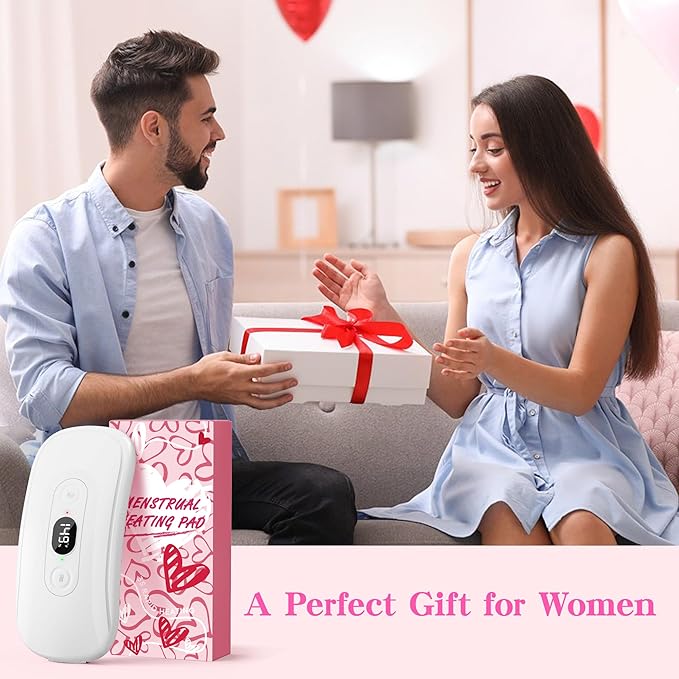 Portable Heating Pad Period Cramps: 2 Timer 6 Heat Levels 6 Vibration Modes Cordless Electric Heating Pad for Back Pain Relief Menstrual Heating Pad (White)
