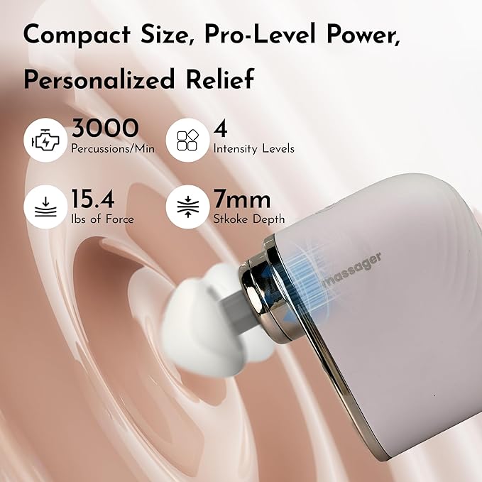 Mini Massage Gun Pro – Portable Deep Tissue Percussion Massager with Smart Pressure Sensor, Quiet Motor, Muscle Relaxation for Neck, Back & Legs, USB-C Rechargeable, Light Purple Color