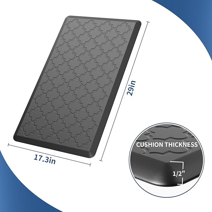 Kitchen Mats for Floor - Anti Fatigue Mats for Kitchen Floor - Non Slip Cushioned Rugs for Standing, Office, Sink, Laundry, Black