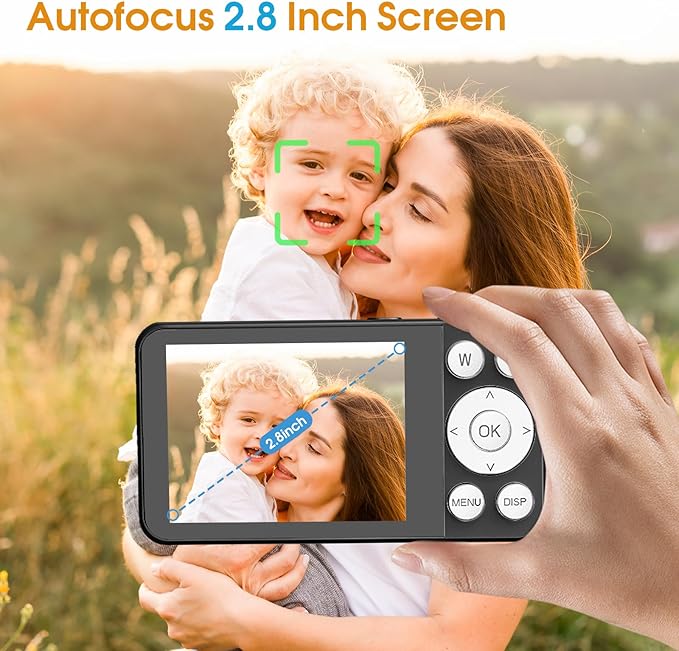 4K Digital Camera for Teens, FHD 64MP Digital Camera for Kids with 64GB SD Card, 18X Digital Zoom Cameras for Photography, Point and Shoot Video Camera for Kids, Black
