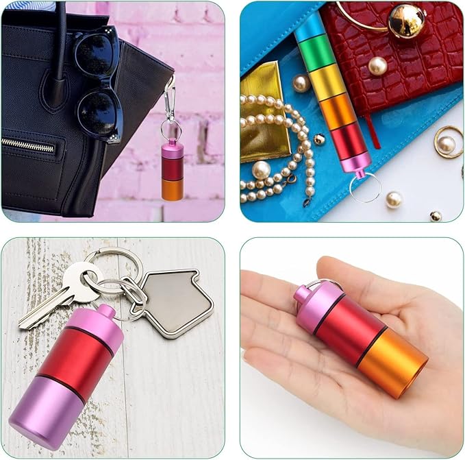 Portable Aluminum Alloy Medicine Organizer Box Tablets Container Case Keychain Stackable & Waterproof Travel Pill Box | Multicolor | 01 Pcs