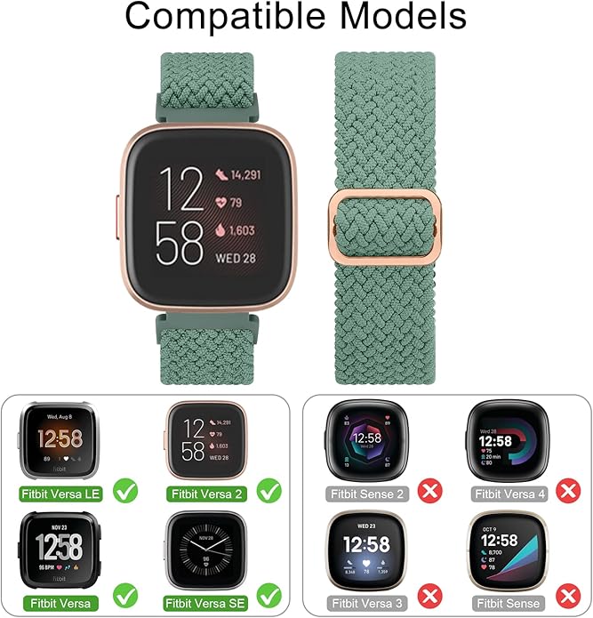 Tobfit Elastic Bands Compatible with Fitbit Versa 2 Watch Bands Women Men, Soft Adjustable Stretchy Loop Nylon Stylish Replacement Wristbands for Fitbit Versa 2 / Versa/Lite/SE (3 Pack)