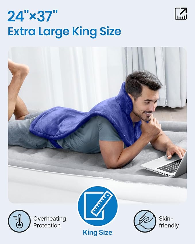 RENPHO King Size Heating Pad for Back, Birthday Gifts for Mom Wife Men, FSA Eligible, 24"x37" Large Weighted Electric Heat Pad for Neck and Shoulders, ETL Certified, Midnight Blue