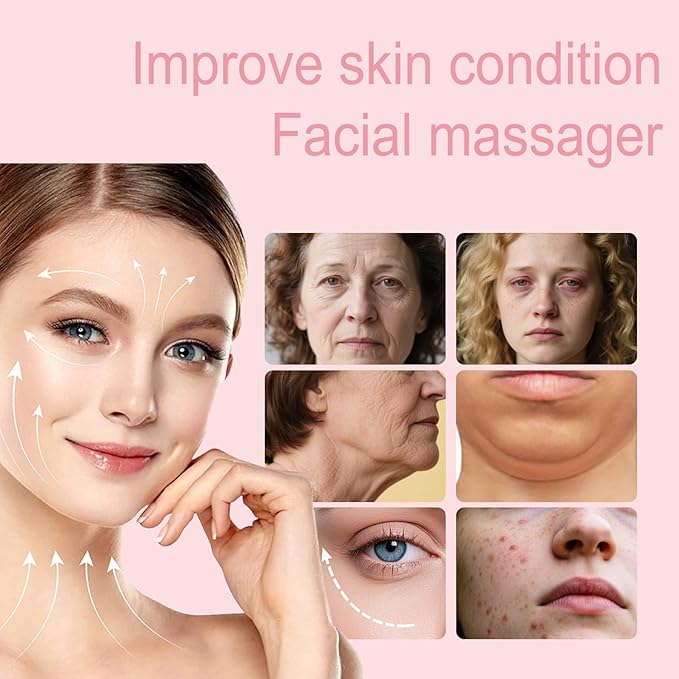 Face Massager Tool 4 Color Modes Red Light Therapy for Face Neck Skin Care at Home ，Gua Sha Facial Tools, Pink